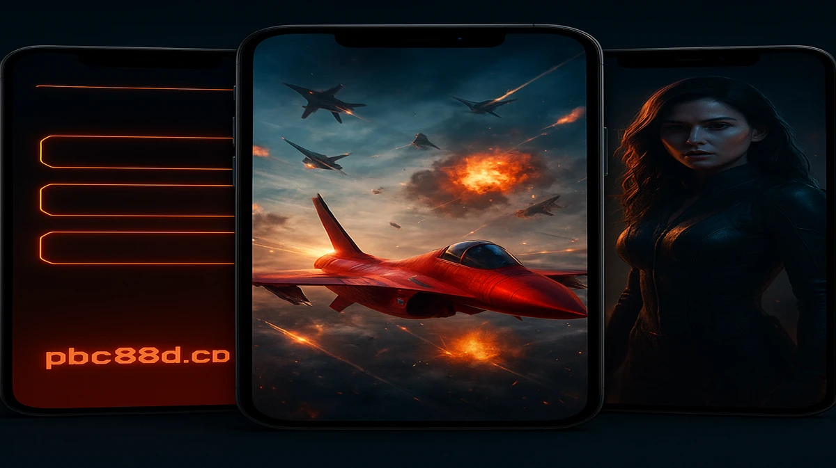 pbc88 Aviator গেমটি একাধিক স্মার্টফোন স্ক্রিনে প্রদর্শিত হচ্ছে, যেখানে উড়ন্ত একটি লাল বিমান এবং পাইলট জ্যাকেট পরা একটি নারী চরিত্র দৃশ্যমান।
